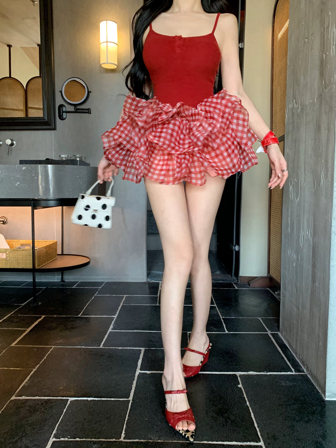 Ginham Mesh Mini Skirt SK16