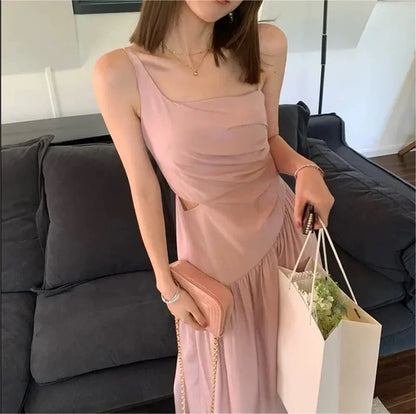 Pink Side Waist Cut Strap Dress