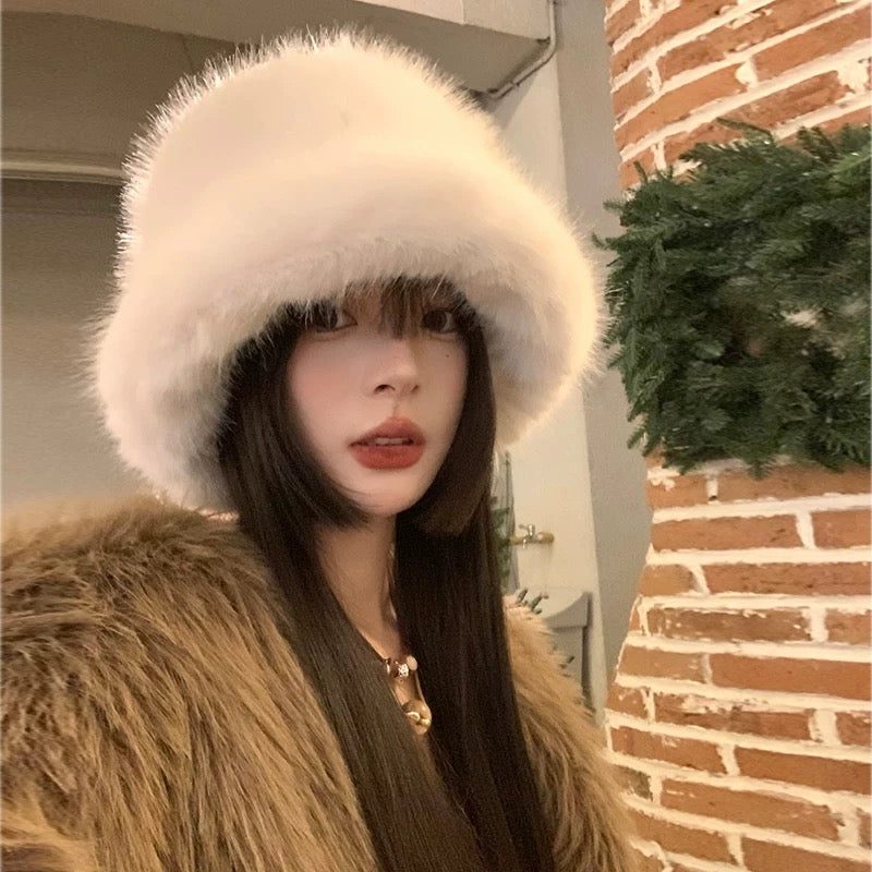 Fuzzy White Thick Hat