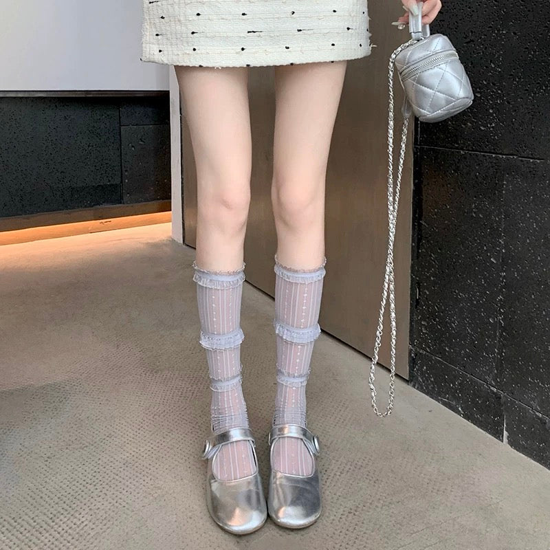 S006 Lace Socks (White, Grey)