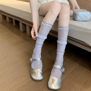 S006 Lace Socks (White, Grey)