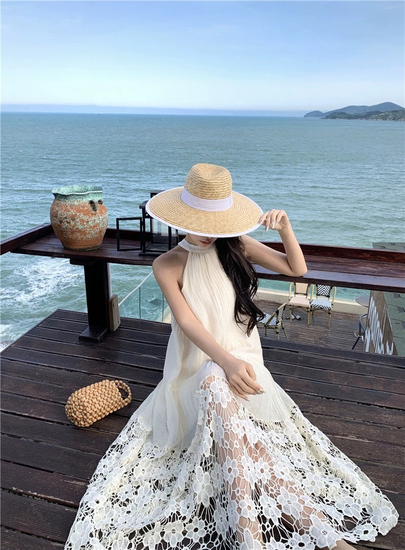 Beige Embroidery Floral Long Dress