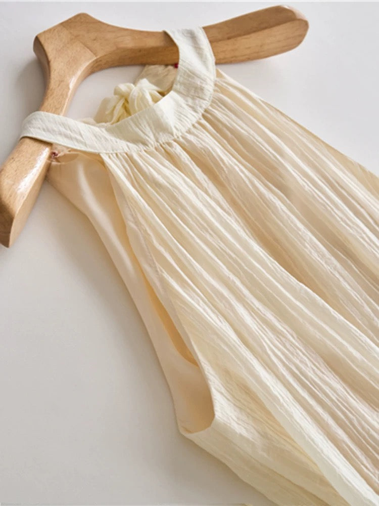 Beige Embroidery Floral Long Dress