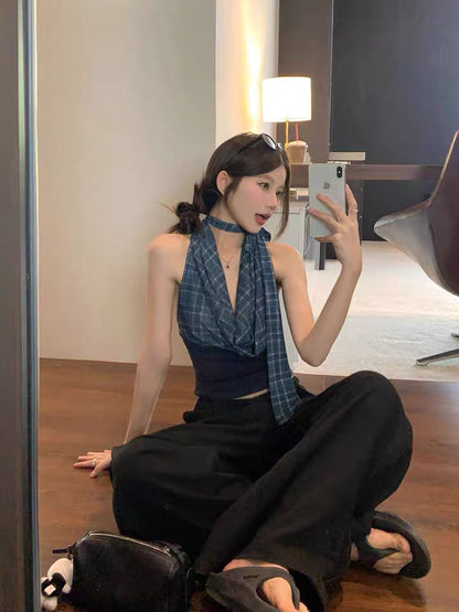 Navy Deep V Collar Top