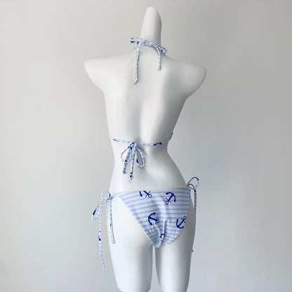 Blue Stripe Bikini BK50 Three Piece Set