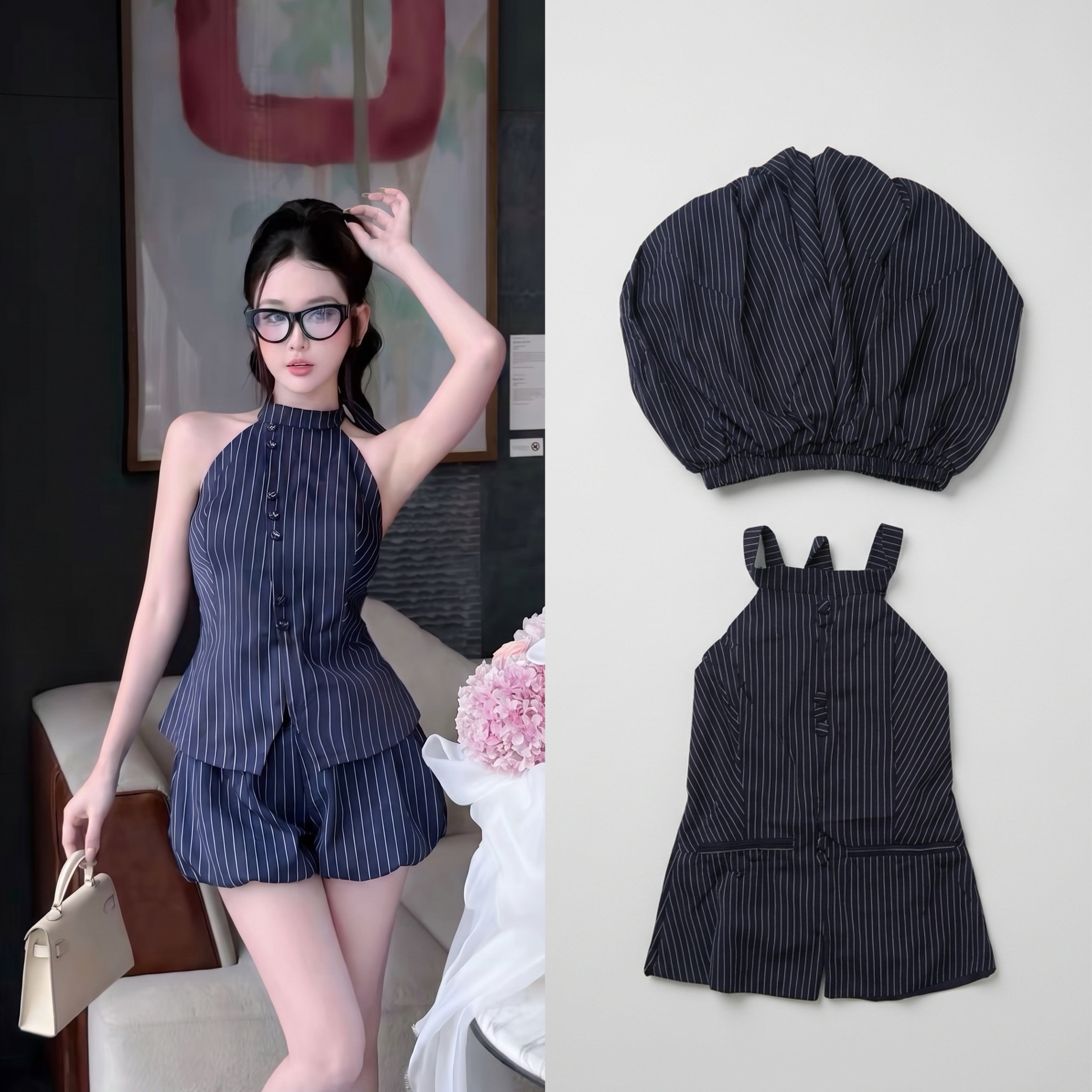 Stripe Top + Shorts Two Piece Set