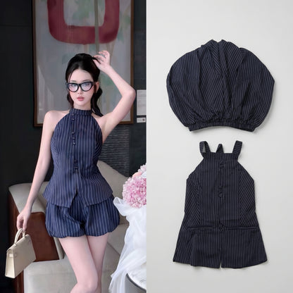 Stripe Top + Shorts Two Piece Set