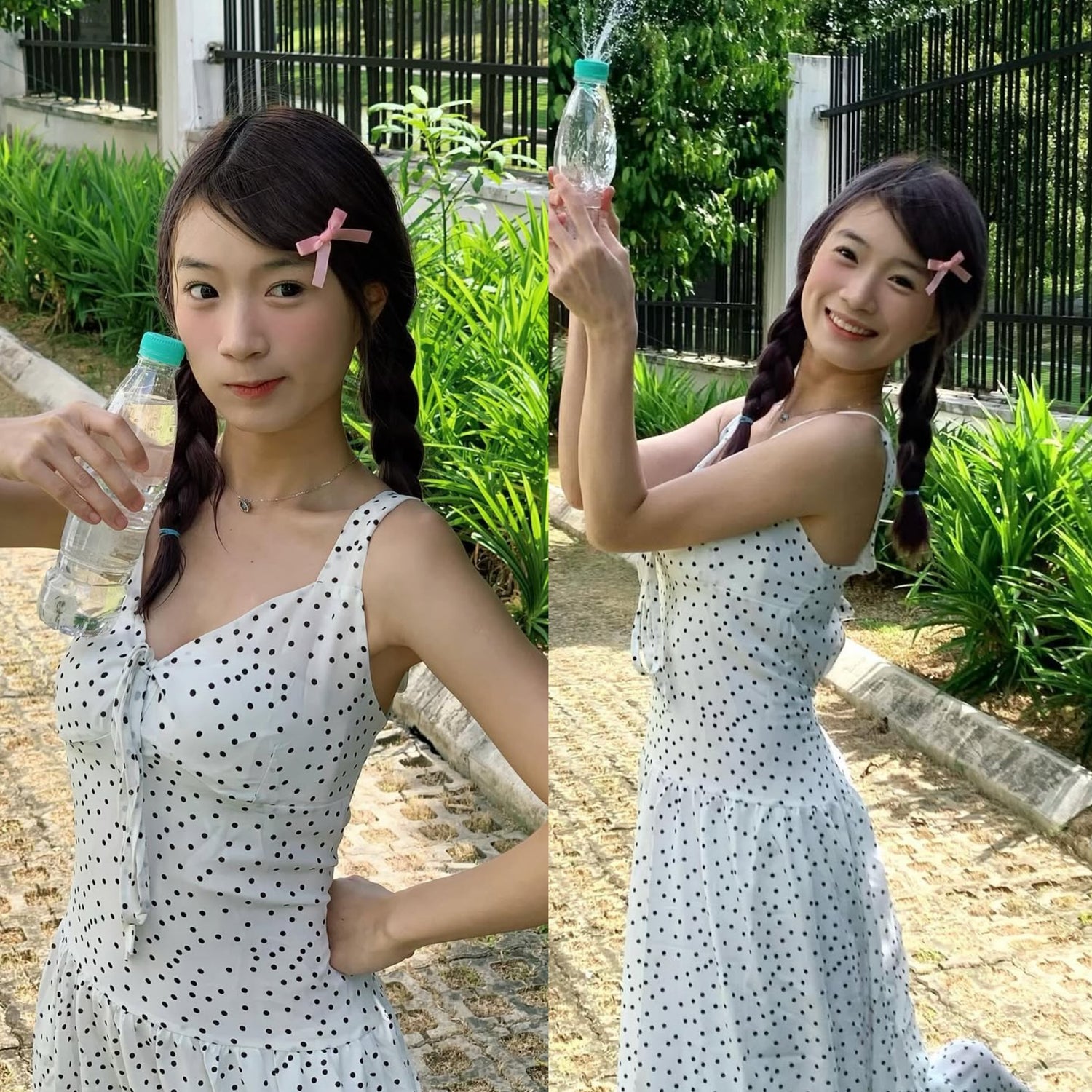 Polka Dot White Long Dress (S)