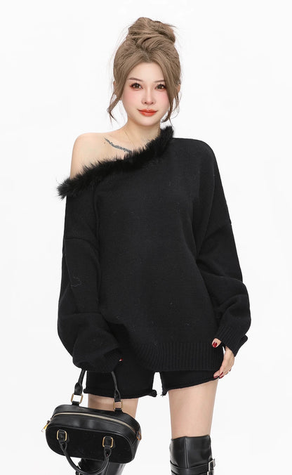 Black Knitted Top + Shorts Two Piece Set