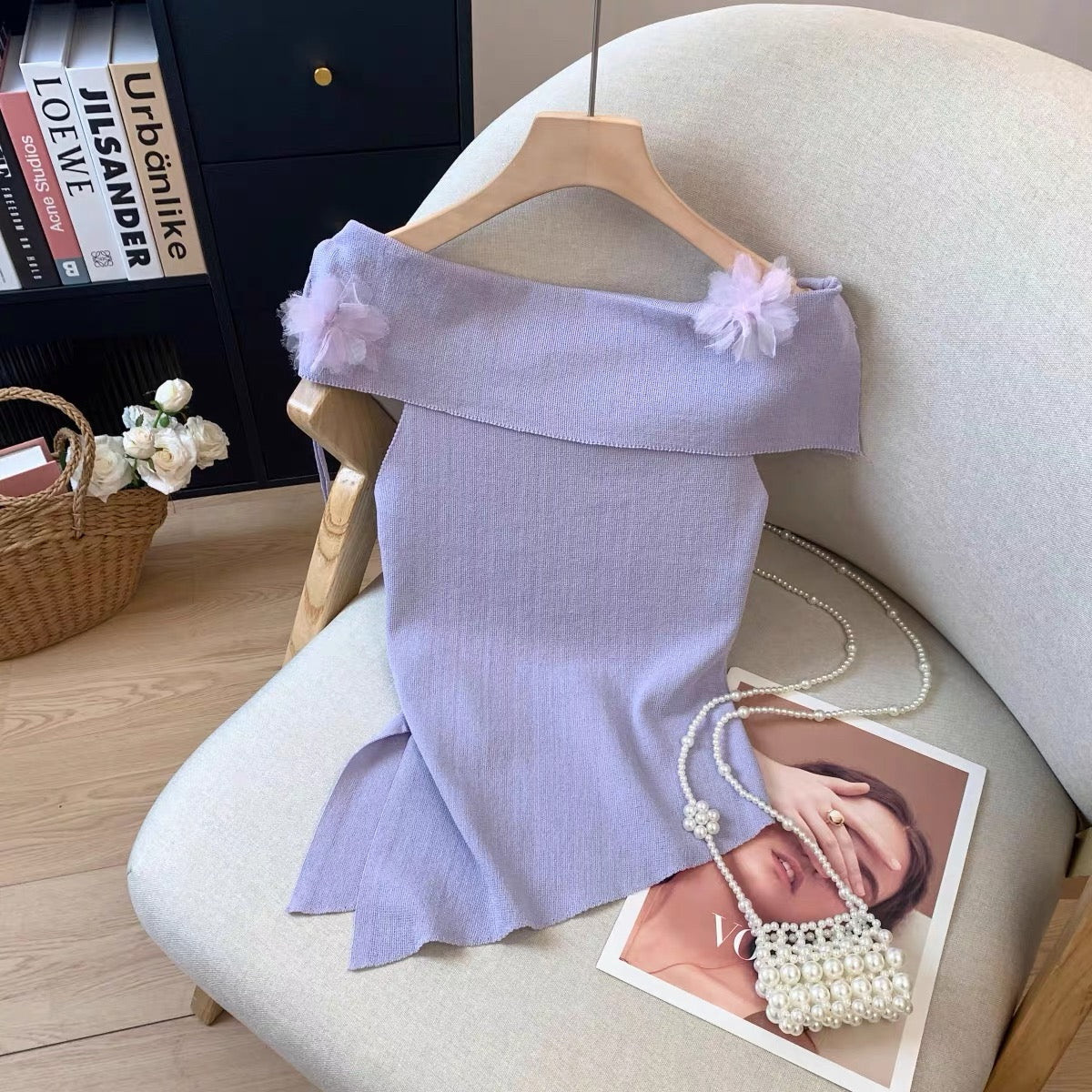 Purple Off Shoulder Knitted Top