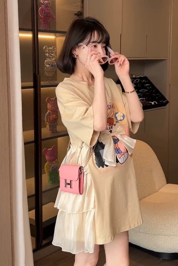 Cute Mom Cartoon Long Tee Dress
