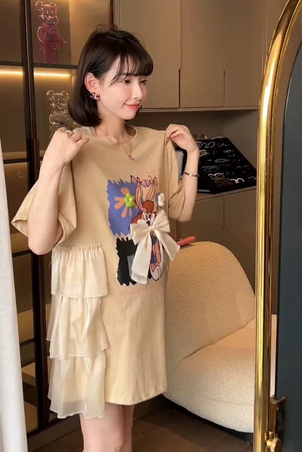 Cute Mom Cartoon Long Tee Dress