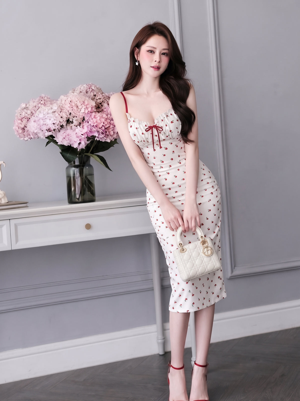 Mini Rose Cream Midi Long Dress