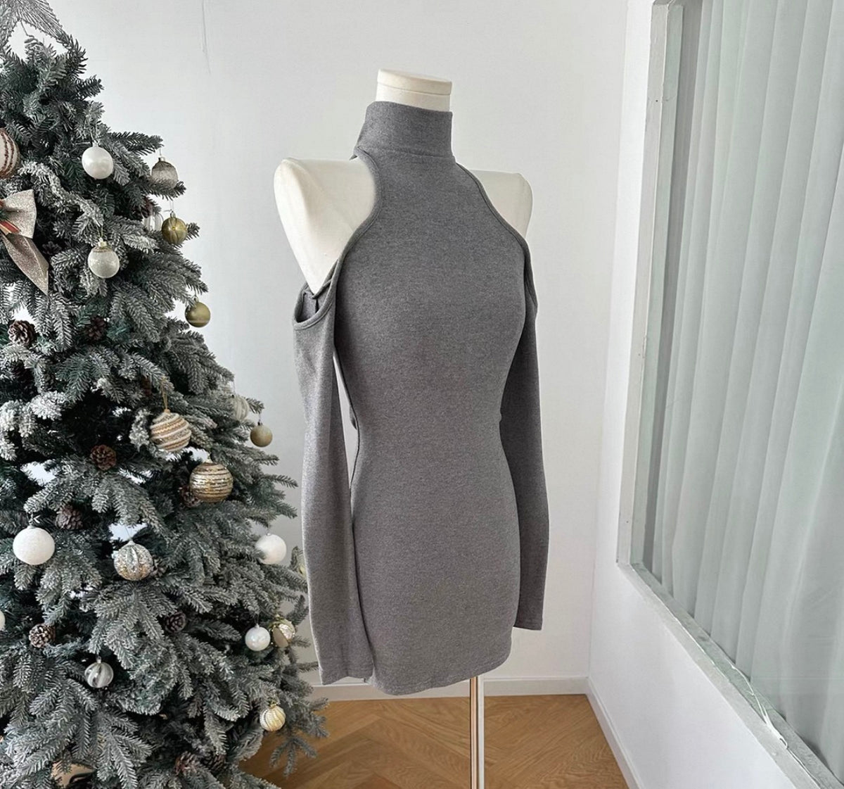 V Collar Black Grey Two Pieces Knitted Top