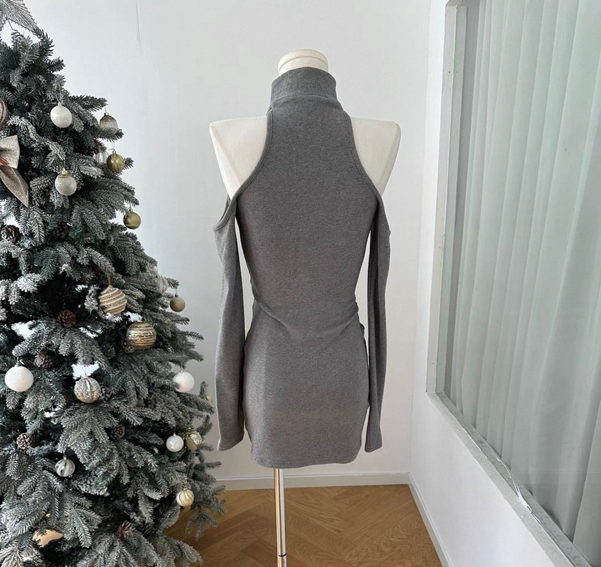 V Collar Black Grey Two Pieces Knitted Top