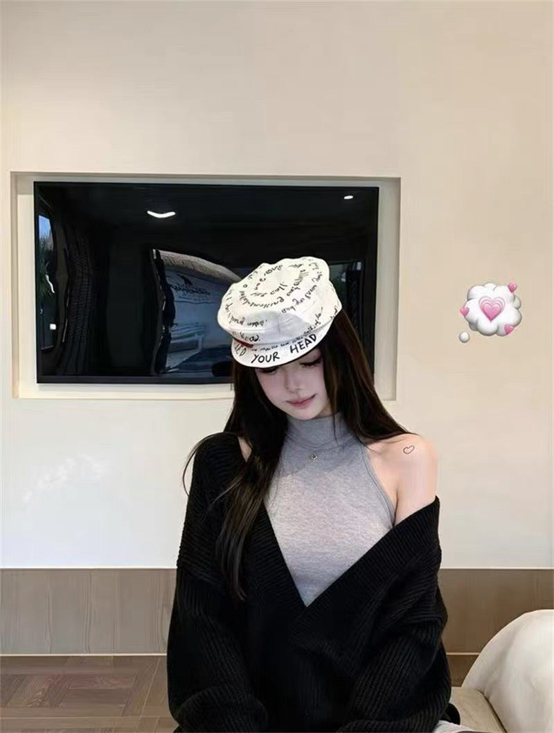 V Collar Black Grey Two Pieces Knitted Top
