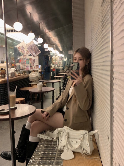 Brown Blazer Long Sleeve Jacket