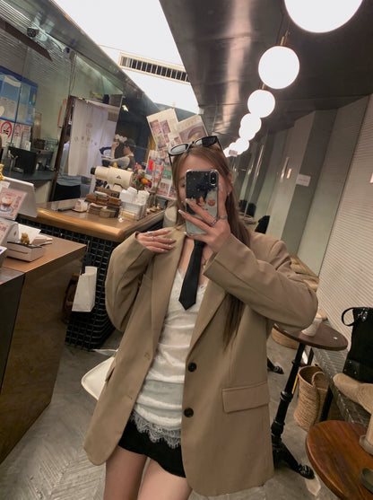 Brown Blazer Long Sleeve Jacket