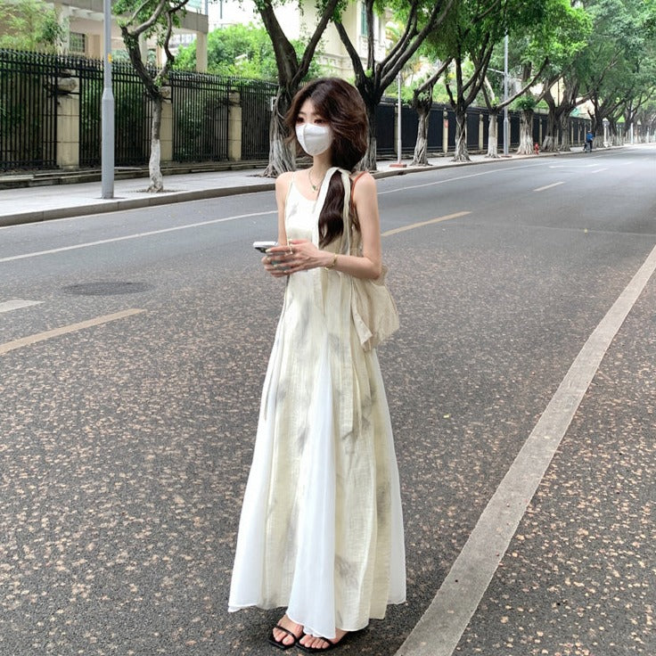 Paint Creamy Strap Long Dress