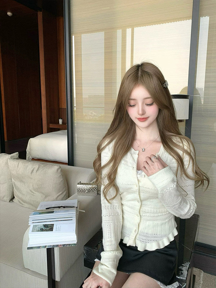 C019 Knitted Top + Cardigan Two Piece Set