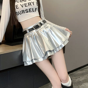 Silver High waist Pleated Skirt (XS)