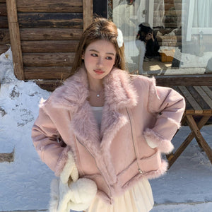 Mix Fur Long Sleeve Top Jacket (Pink, Blue)