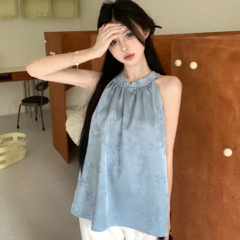 Blue Cheongsam Top