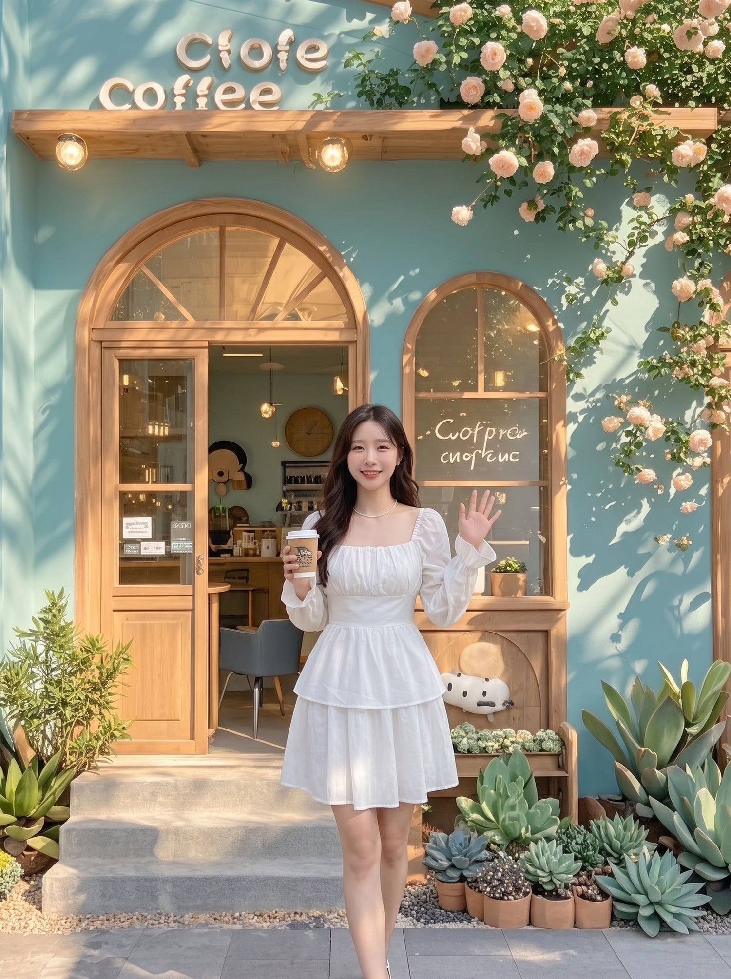 Long Puff Sleeve Two Wear White Dress