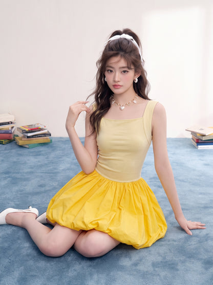 Yellow Enan Lantern Mini Dress