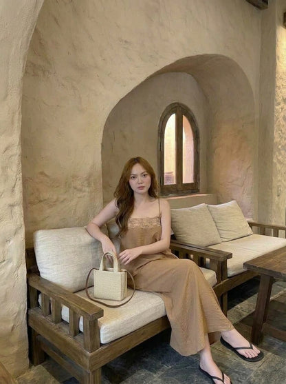 Brown Top + Long Skirt Two Piece Set