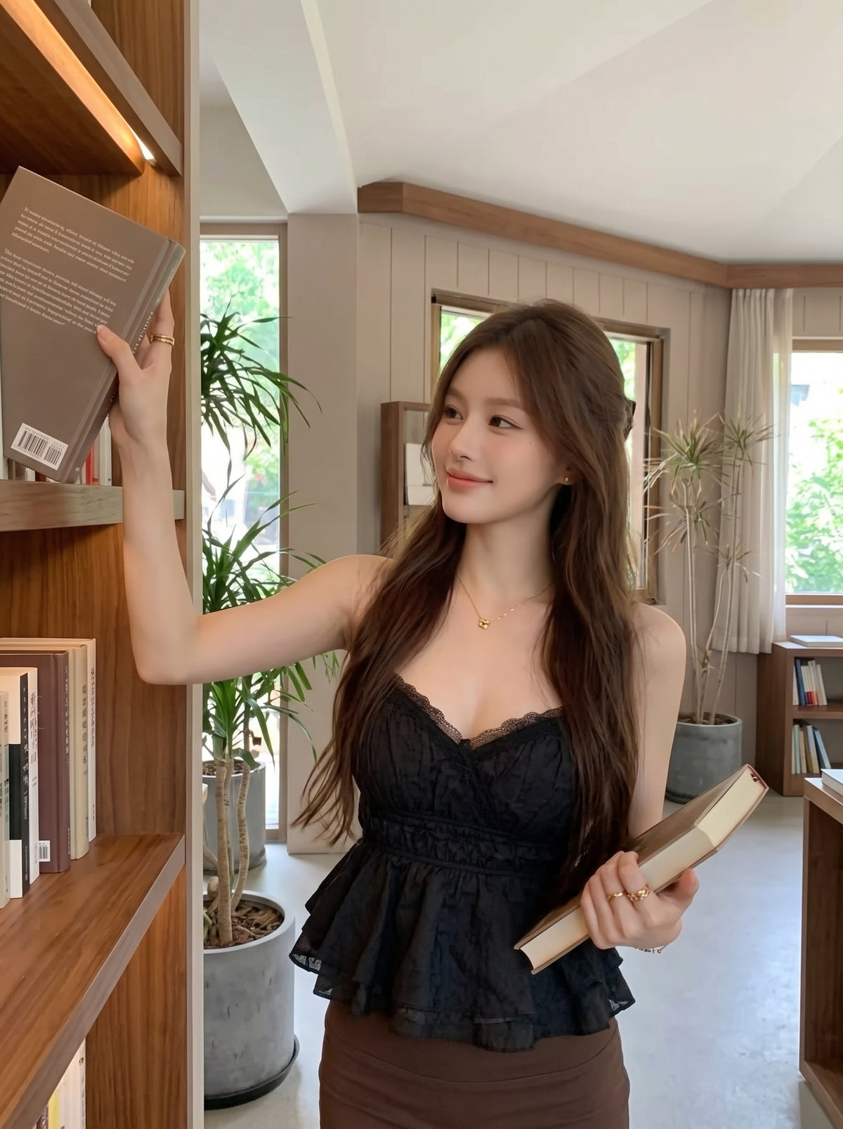 Mix Lace Strap Top (Black, White)