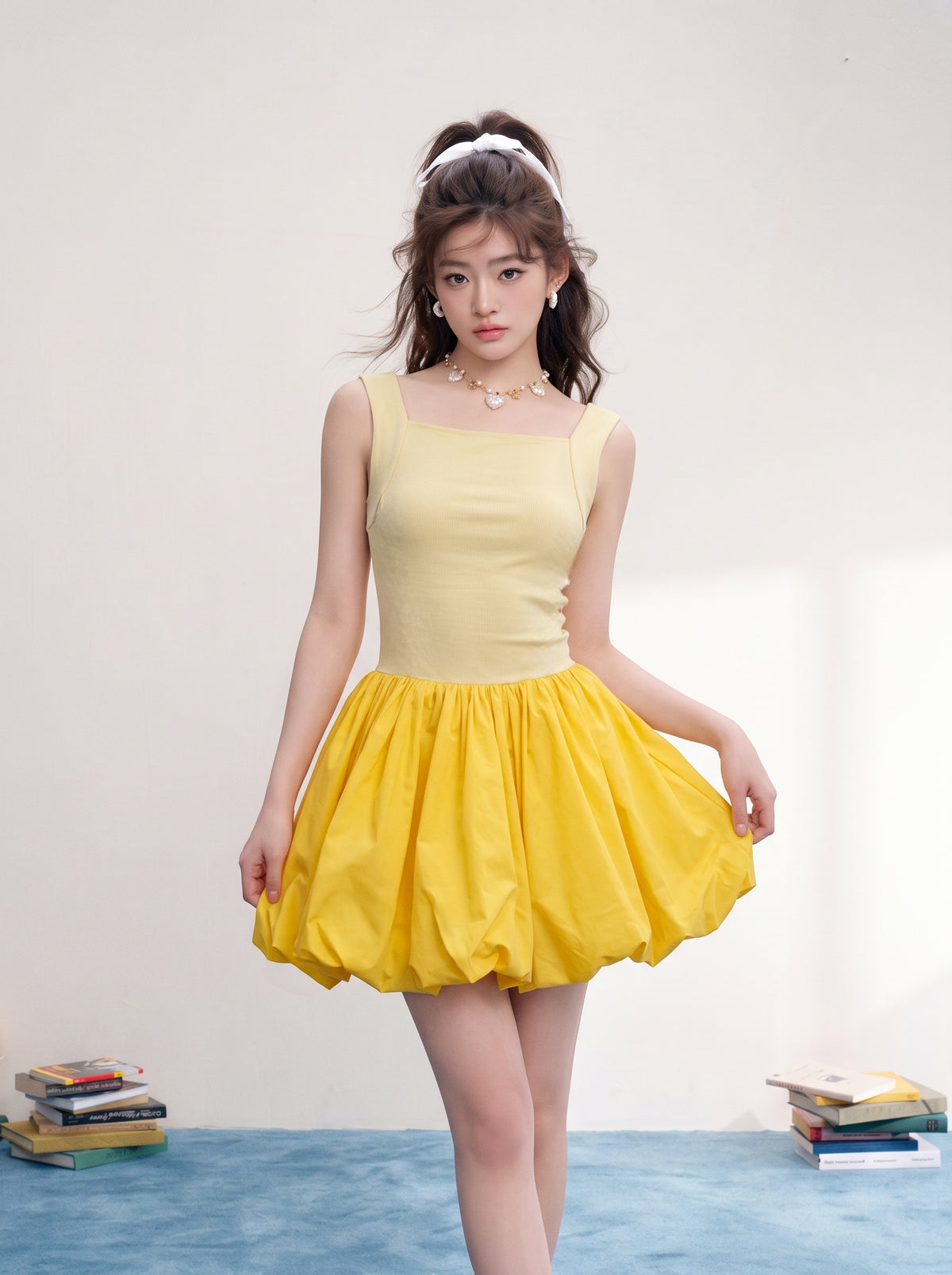 Yellow Enan Lantern Mini Dress