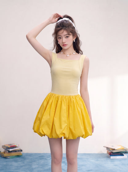 Yellow Enan Lantern Mini Dress