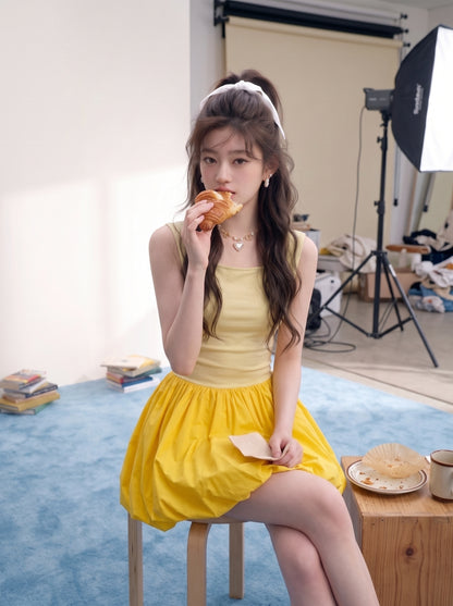Yellow Enan Lantern Mini Dress