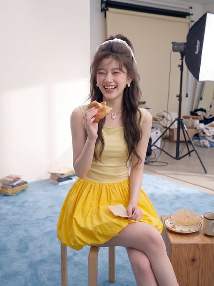 Yellow Enan Lantern Mini Dress