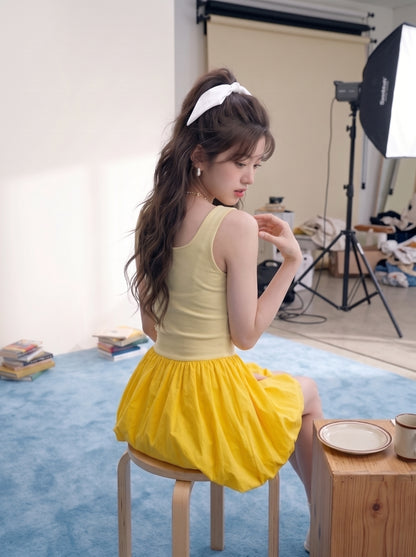 Yellow Enan Lantern Mini Dress