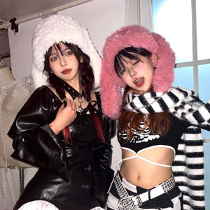 Bunny Furry Hat (Pink, Black, Cream White)