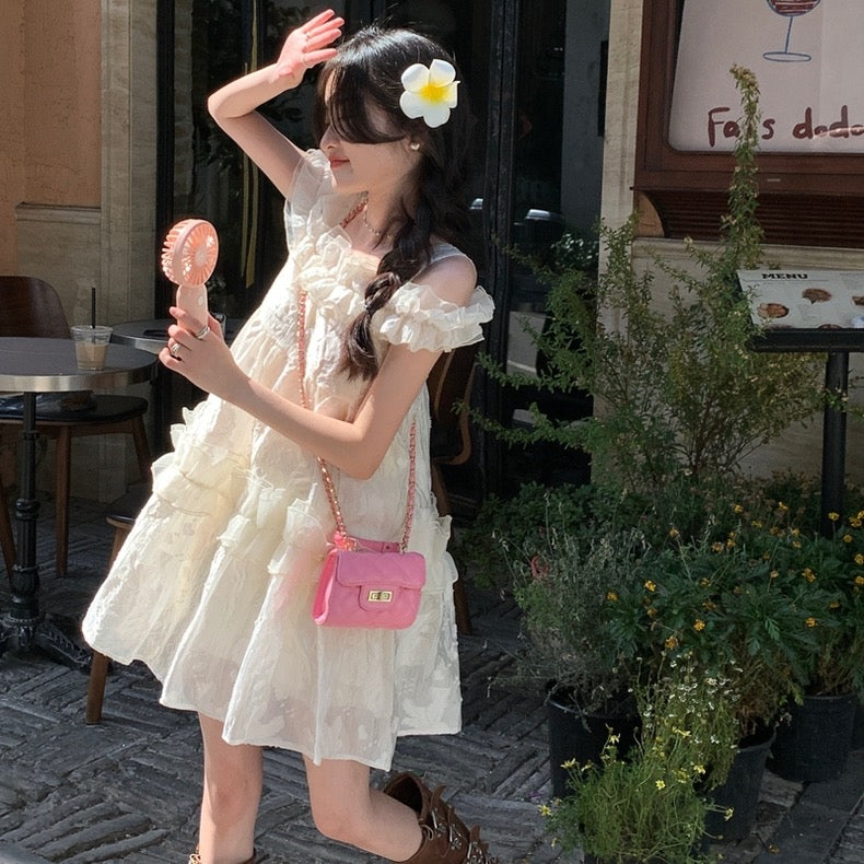 Off Shoulder Beige Dolly Dress