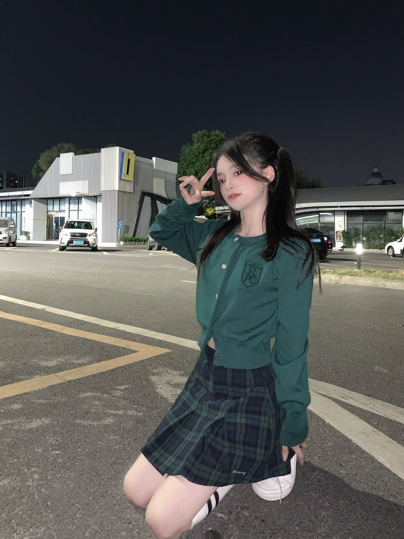 Greeny Long Sleeve + Skirt Two Pieces Set (XS)