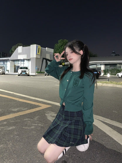 Greeny Long Sleeve + Skirt Two Pieces Set (XS)