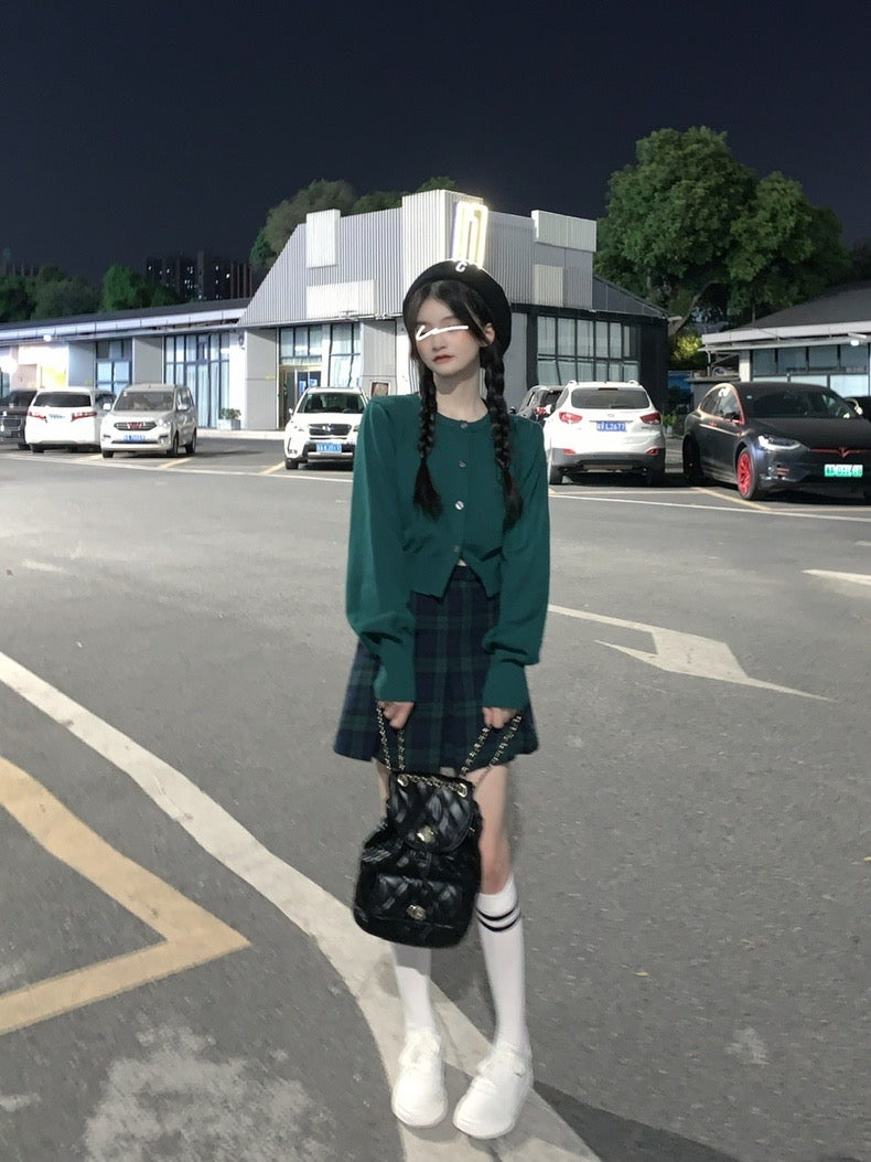 Greeny Long Sleeve + Skirt Two Pieces Set (XS)