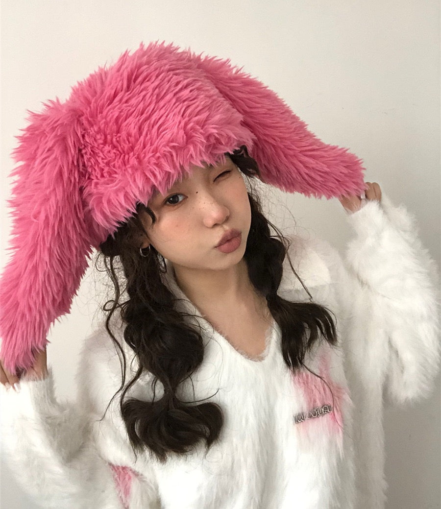 Bunny Furry Hat (Pink, Black, Cream White)