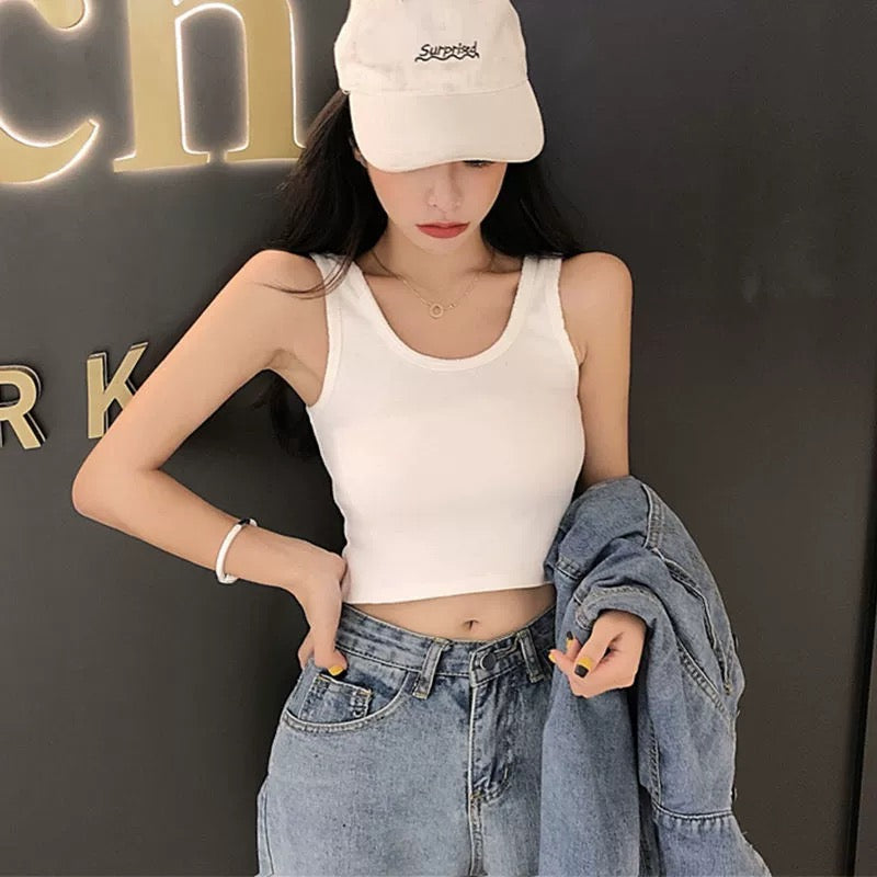 Basic Sleeveless White Crop Top