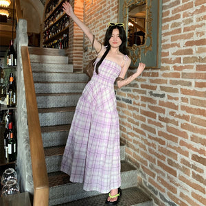 Purple Pink Grid Tube Dress