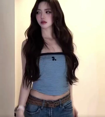 Navy Blue Stripe Tube Top