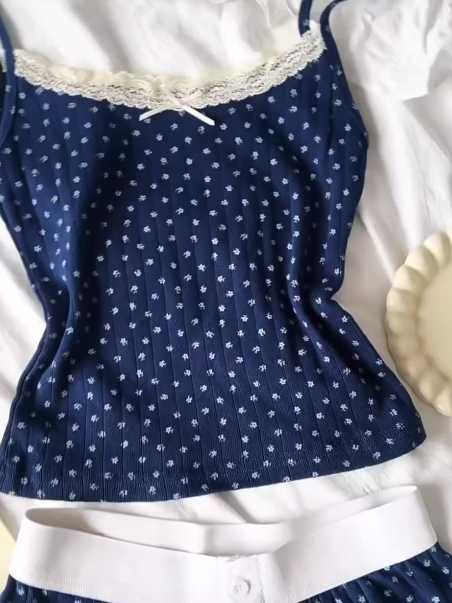 Navy Flo Strap Top + Shorts Two Pieces Set