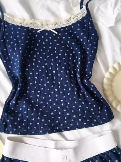 Navy Flo Strap Top + Shorts Two Pieces Set