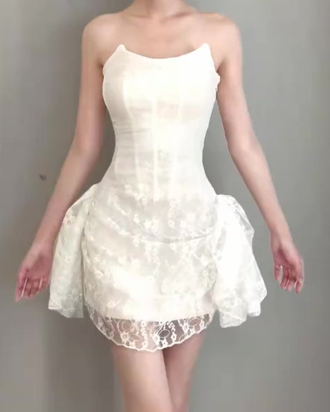 Beige Laces Mini Dress (S)