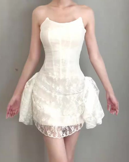 Beige Laces Mini Dress (S)