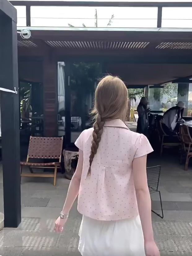 Grey Dot Pink Top (S, M)
